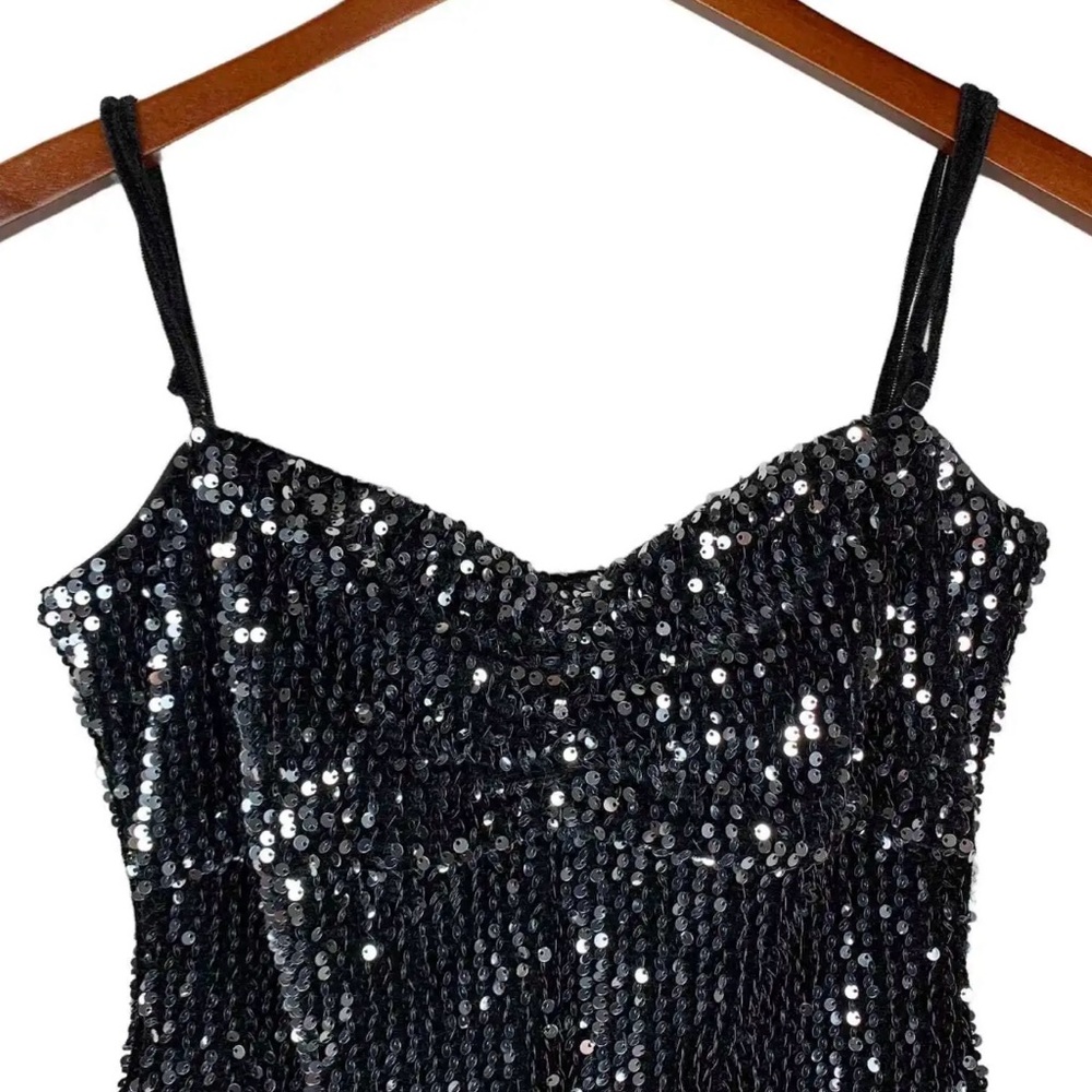 Zara Black Silver Sequin Bodycon Mini Dress Evening Party Women’s Size M - Picture 2 of 9
